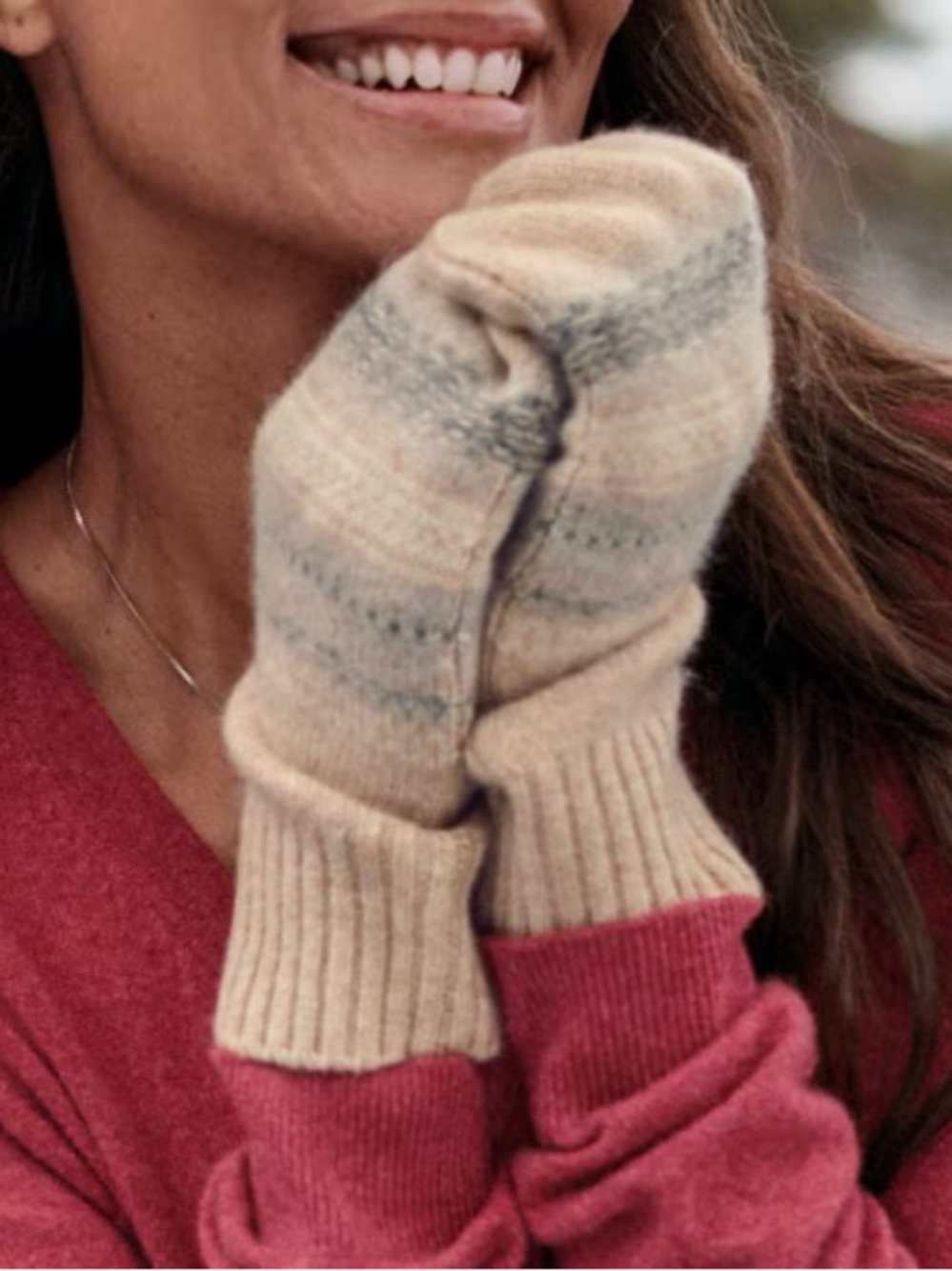 Garnet Hill Rye Cashmere Fair Isle Mittens